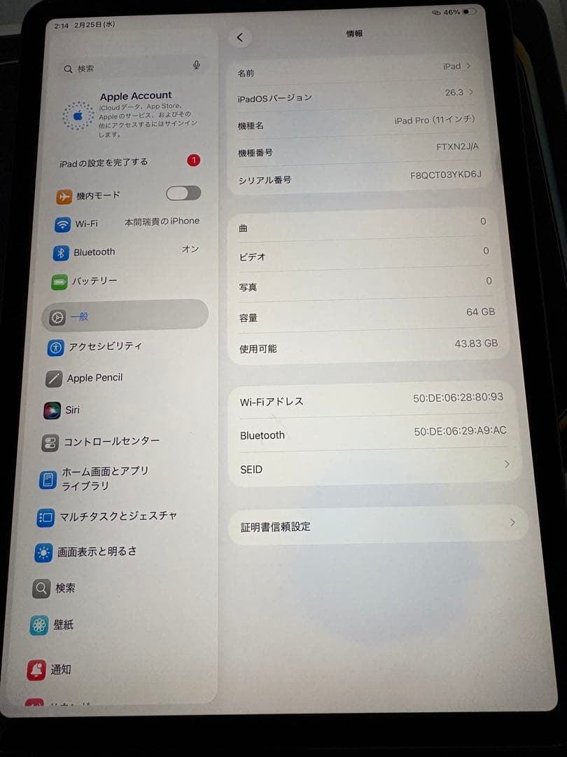 iPadPro11インチ第1世代64ギガWiFiモデル