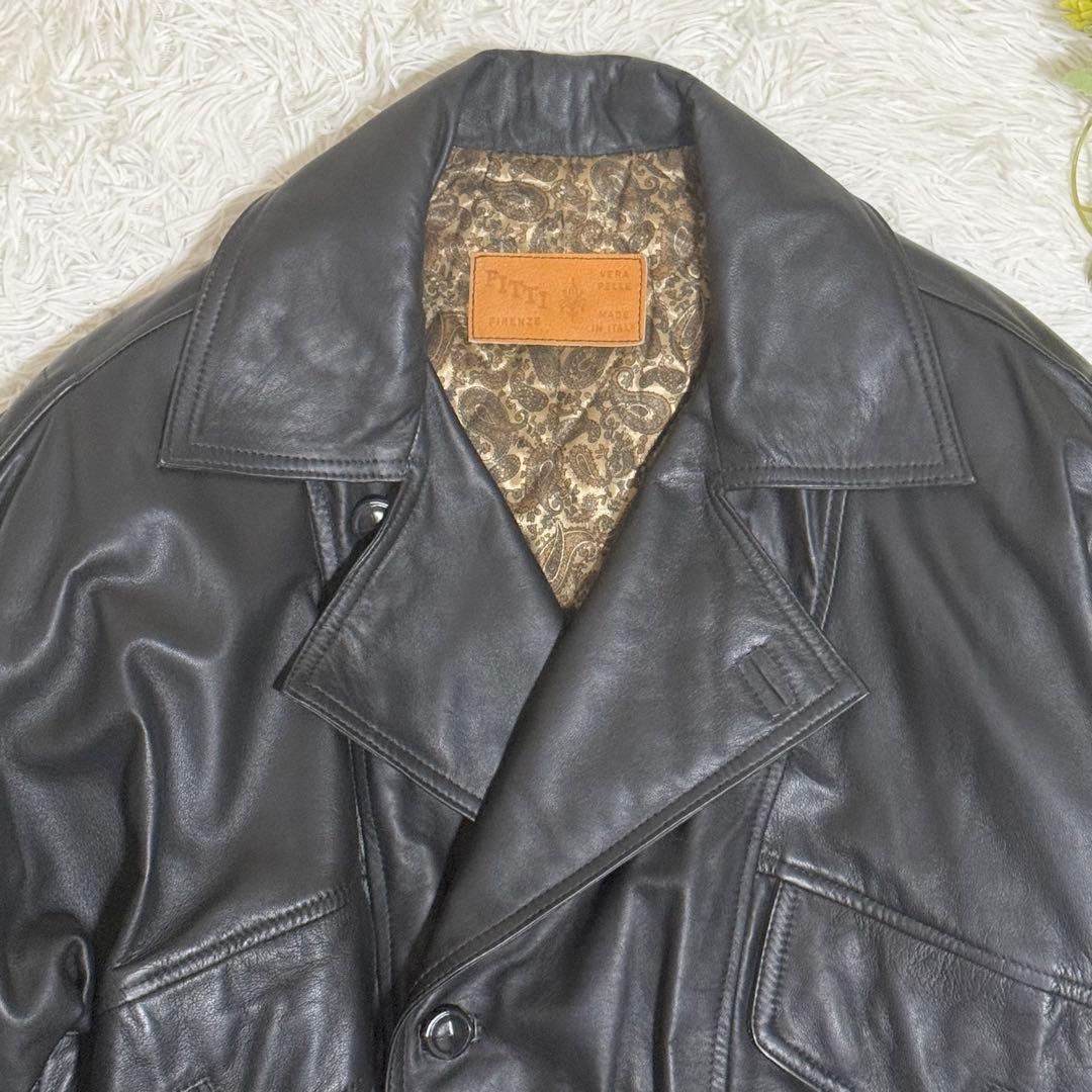 一点物　極美品　レザーボンバージャケット　ダブルブレスト　ペイズリー柄　短丈
