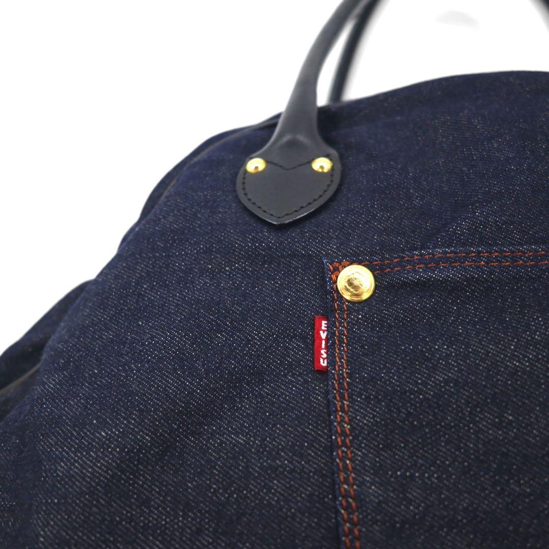 EVISU レザーハンドル デニム ボストンバッグ ハンドバッグ インディゴ