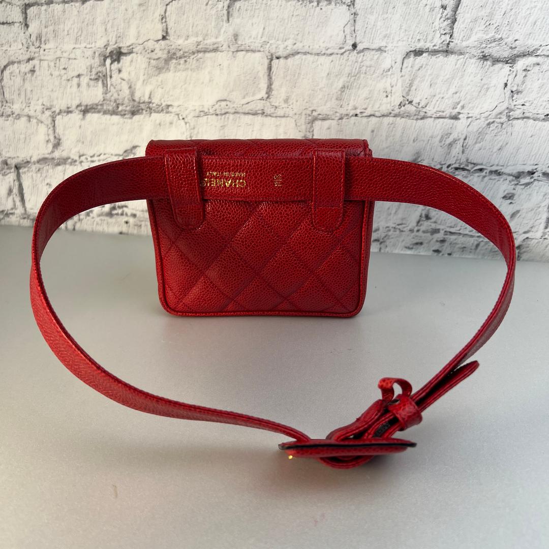 CHANEL シャネル キャビアスキン ウエストバッグ レッド A-9343