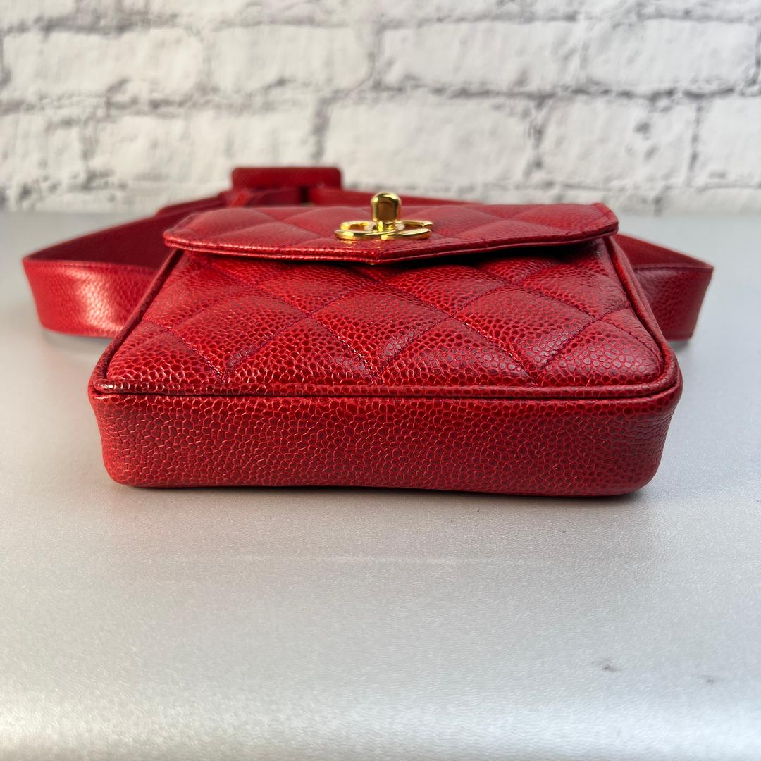 CHANEL シャネル キャビアスキン ウエストバッグ レッド A-9343