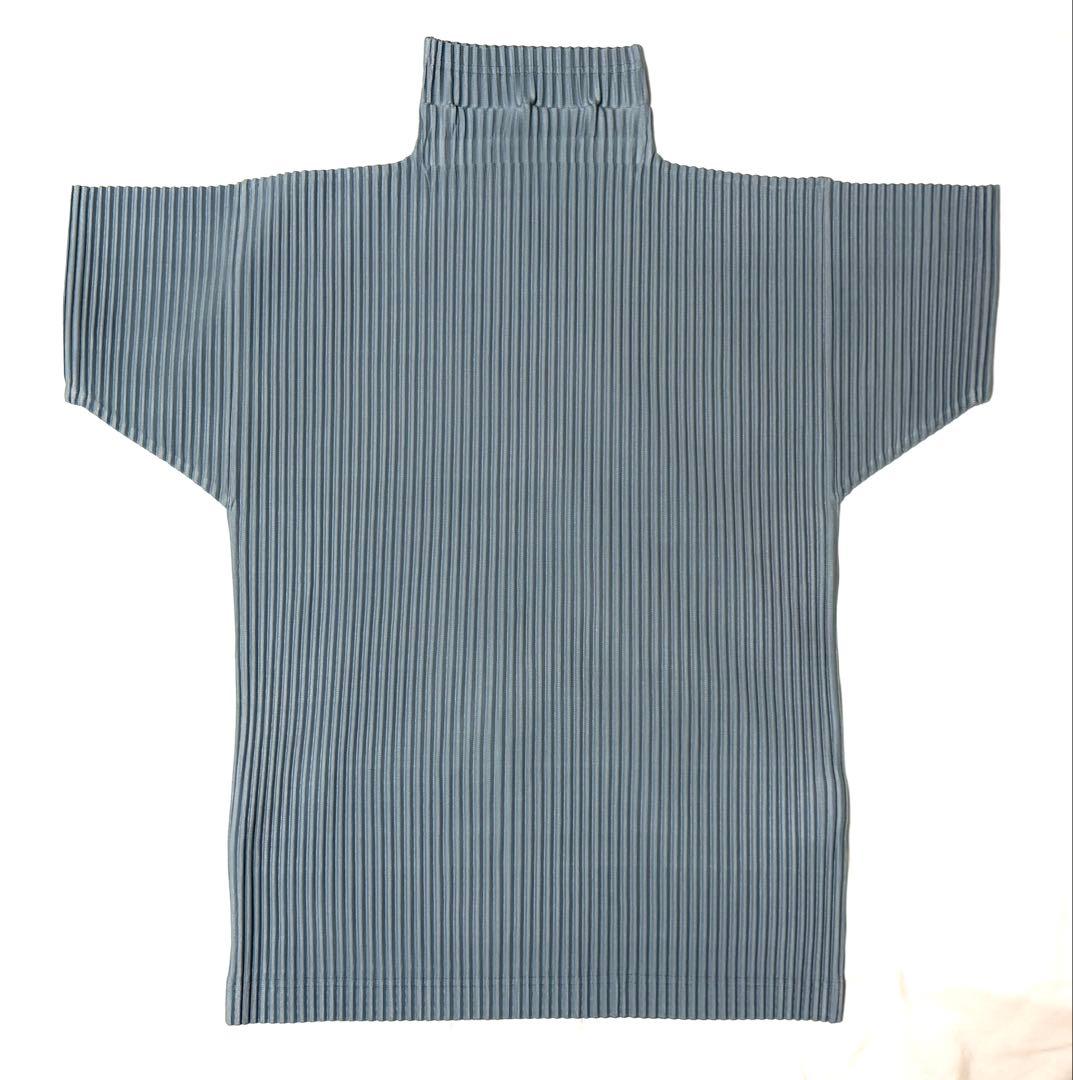 【25SS】オムプリッセイッセイミヤケ タートルネックTシャツ グレーブルー