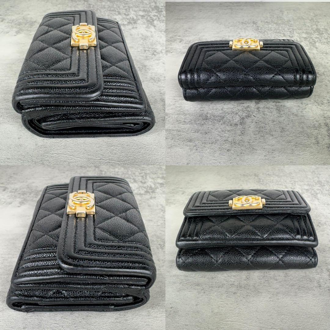 CHANEL ボーイシャネル　キャビアスキン　三つ折り財布　ケース