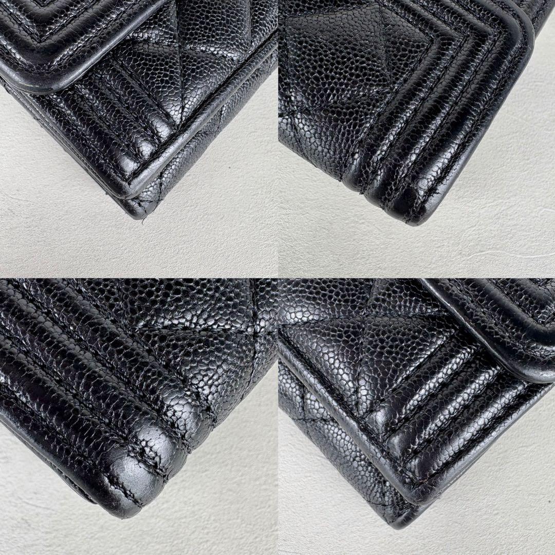 CHANEL ボーイシャネル　キャビアスキン　三つ折り財布　ケース