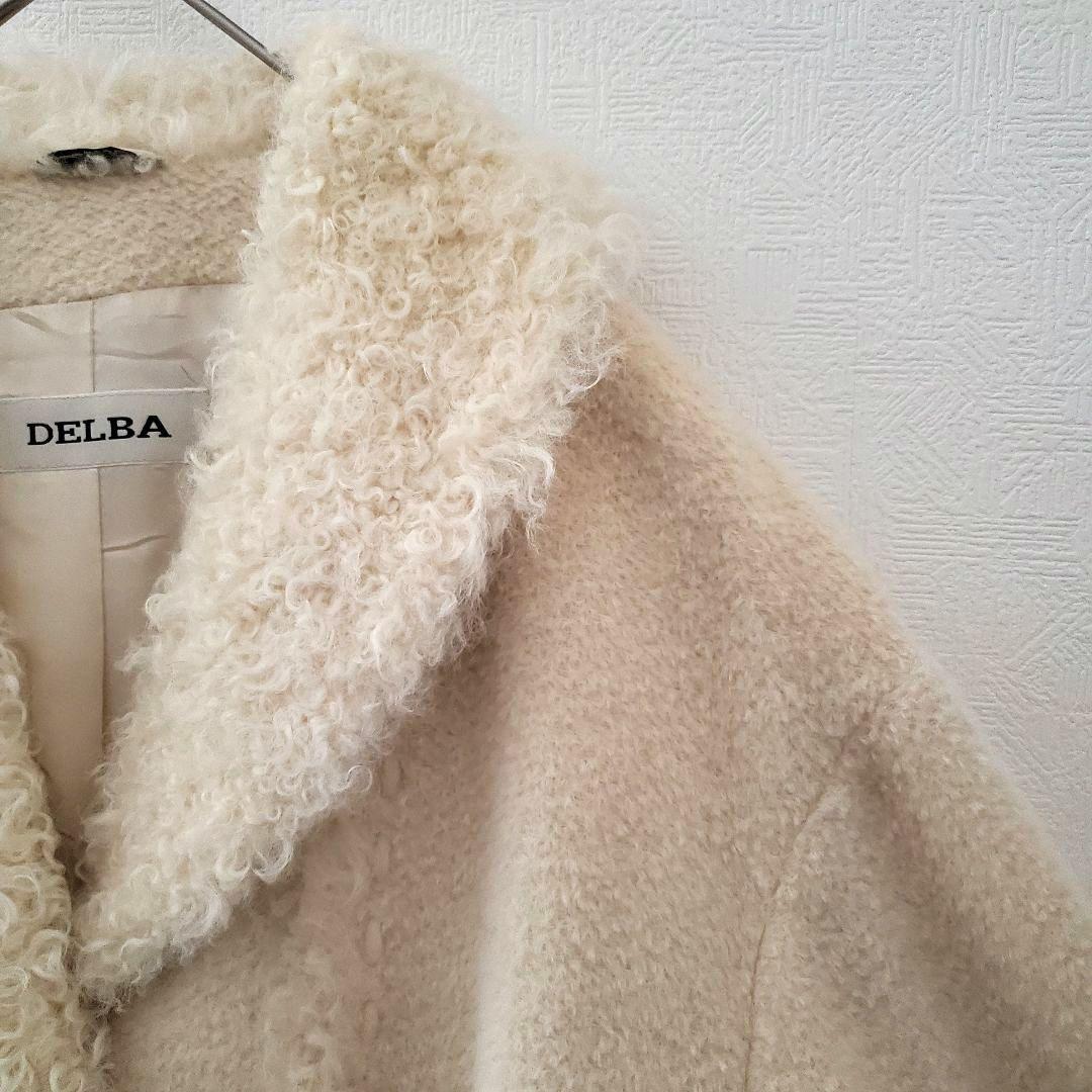 ミックスボア ファー ミドル コート クリーム色【42】DELBA イタリア製
