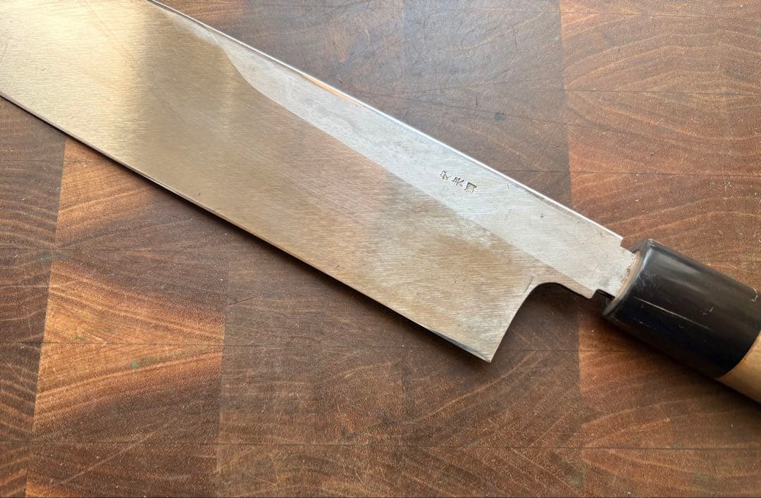 紋三郎　薄刃　195mm 包丁　8寸半　石井刃物　白鋼　安来鋼　和包丁　ムキモノ