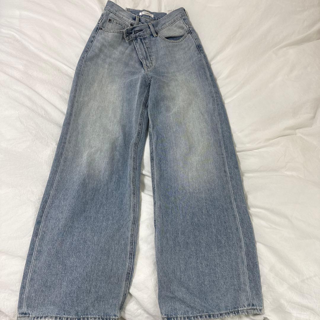 パンツ moussy cross waist wide straight 1
