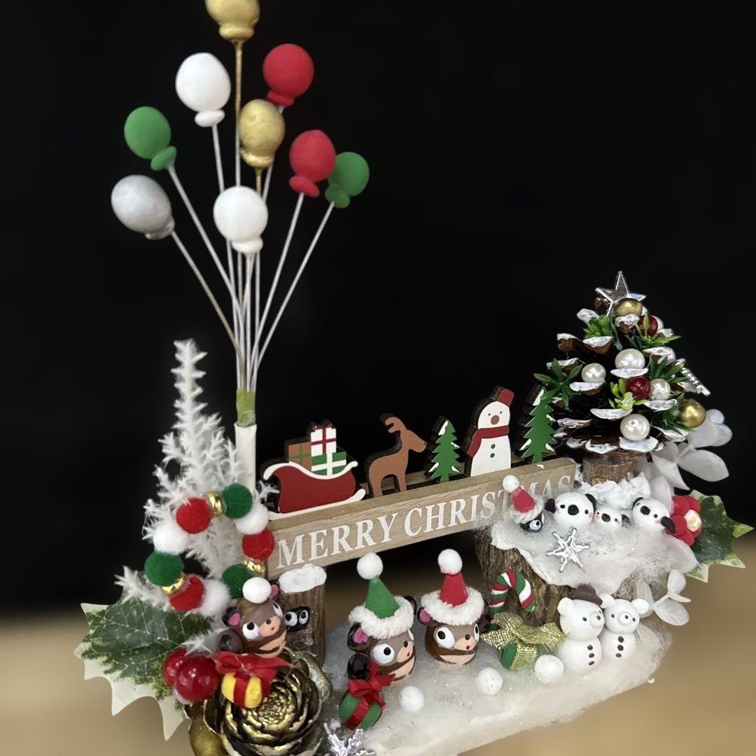 どんぐりアート♡クリスマス2点　たぬきちゃんメモスタンドオブジェ♡