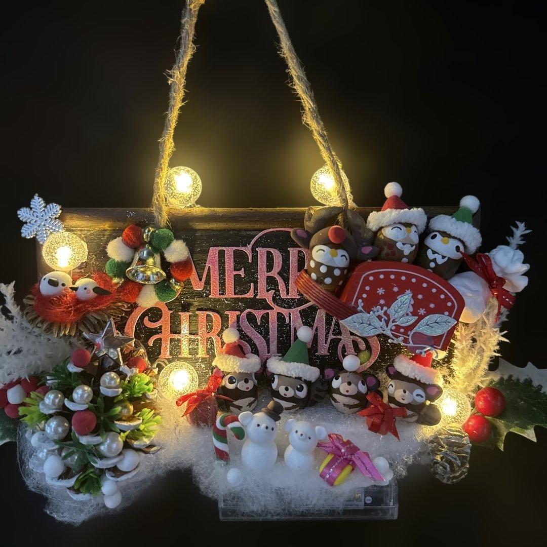 どんぐりアート♡クリスマス2点　たぬきちゃんメモスタンドオブジェ♡