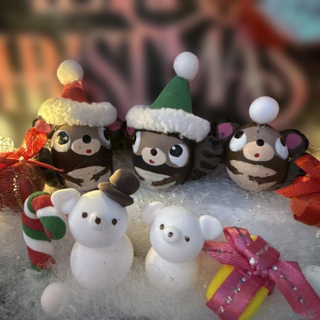 どんぐりアート♡クリスマス2点　たぬきちゃんメモスタンドオブジェ♡