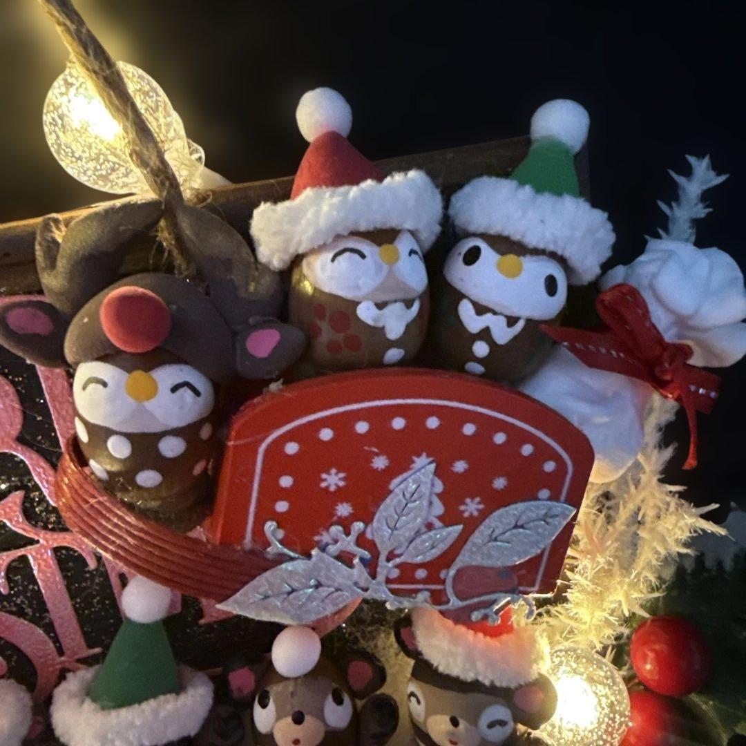 どんぐりアート♡クリスマス2点　たぬきちゃんメモスタンドオブジェ♡