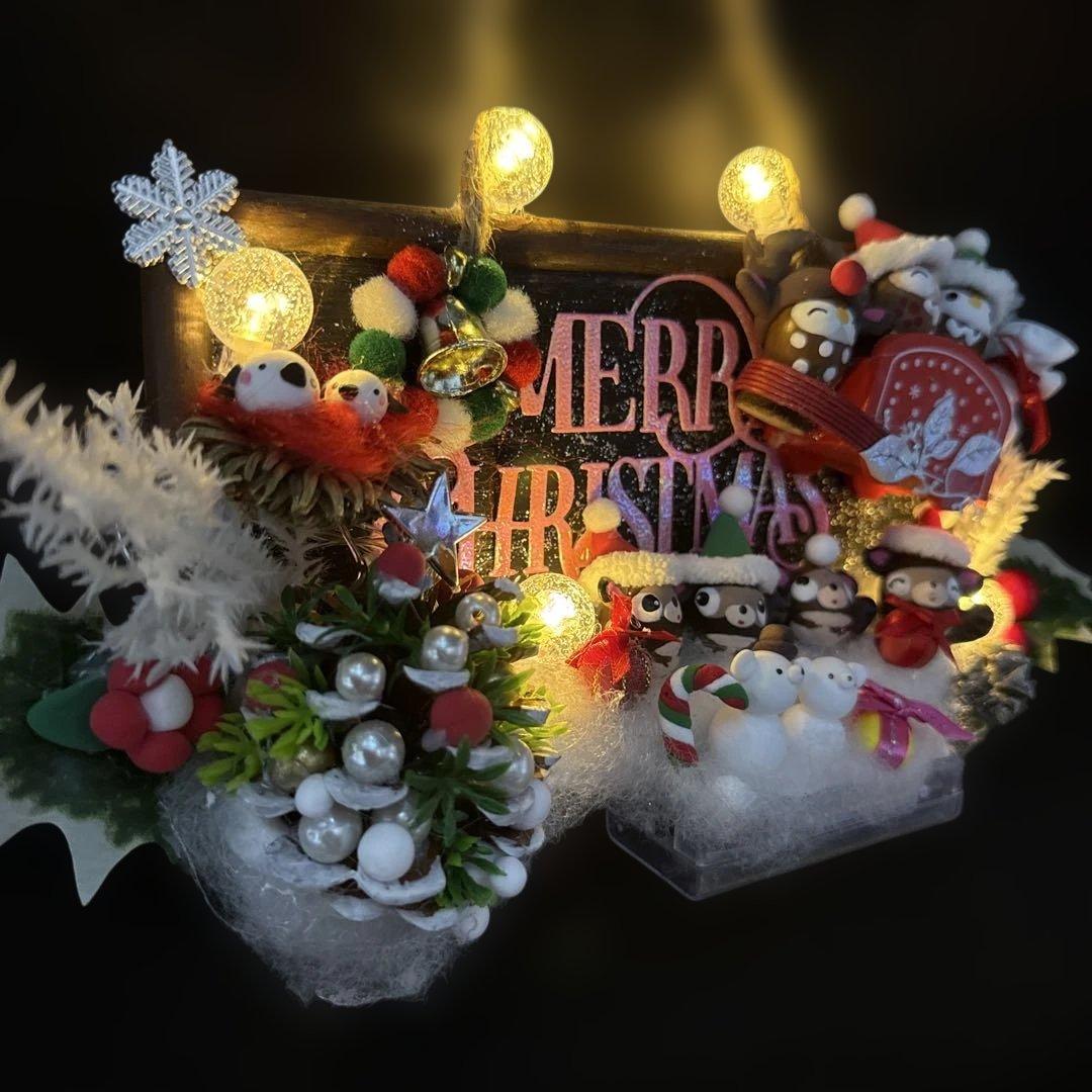 どんぐりアート♡クリスマス2点　たぬきちゃんメモスタンドオブジェ♡