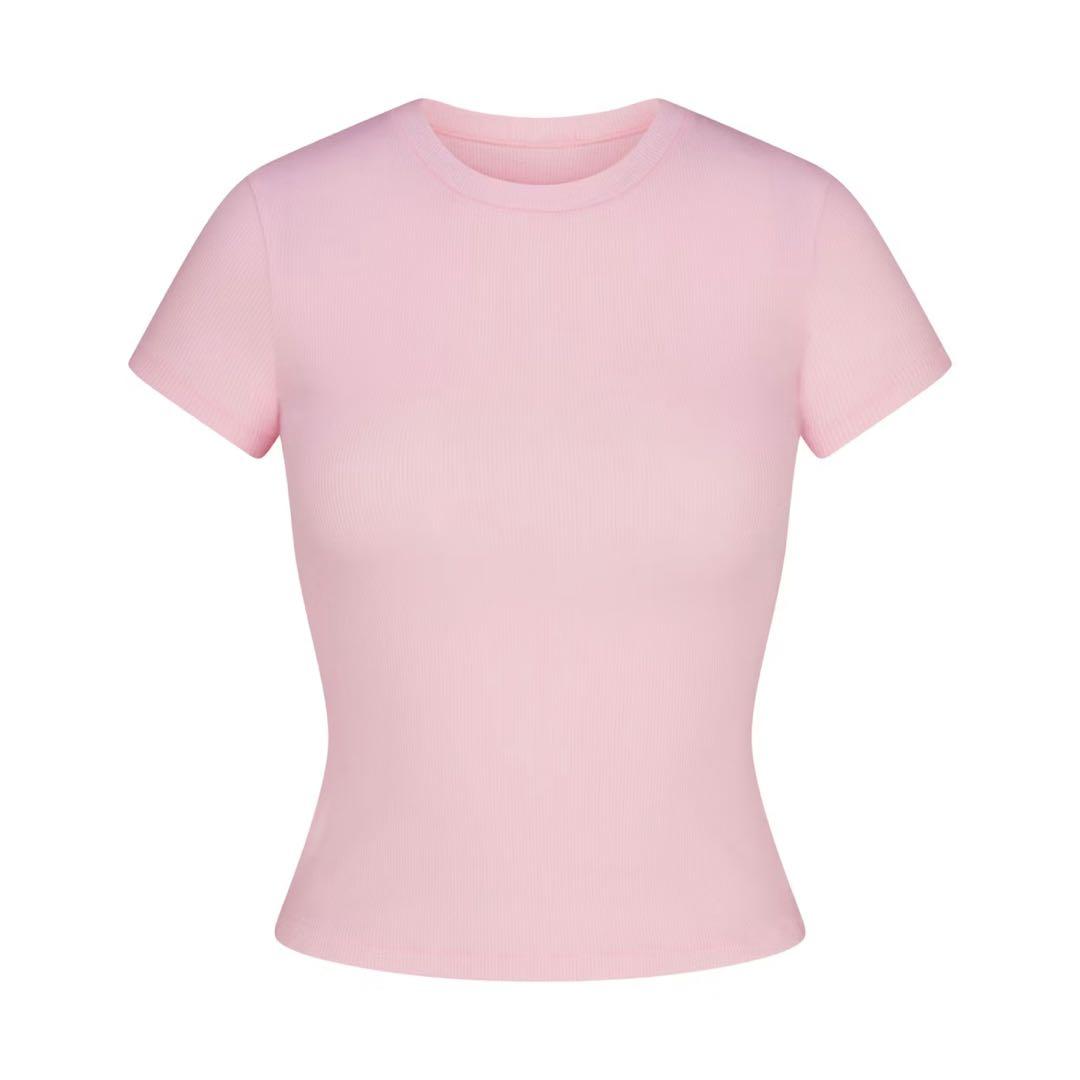 トップス SKIMS COTTON RIB T-SHIRT Cherry Blossom