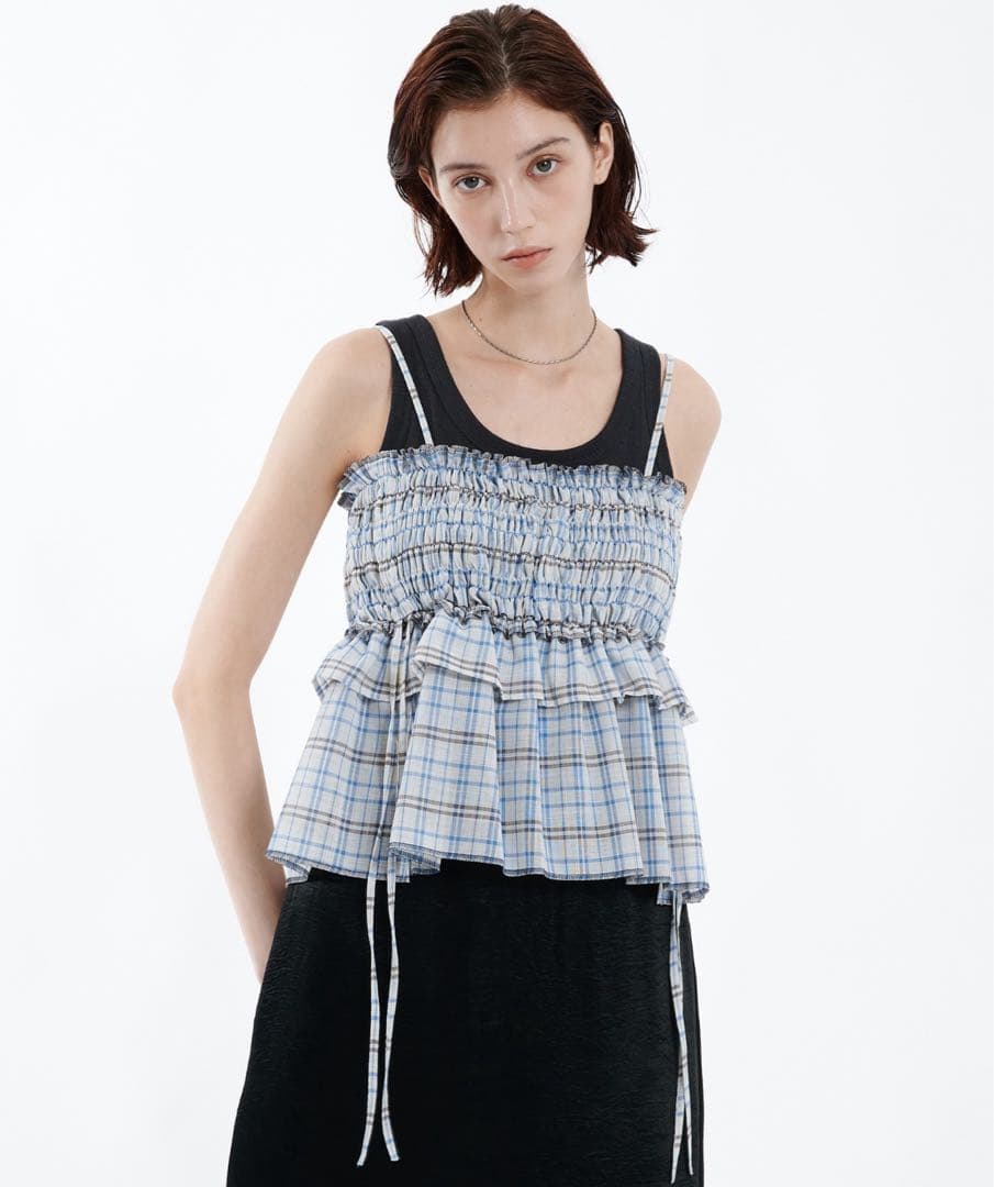 PUBLIC TOKYO シャーリングチェックトップス