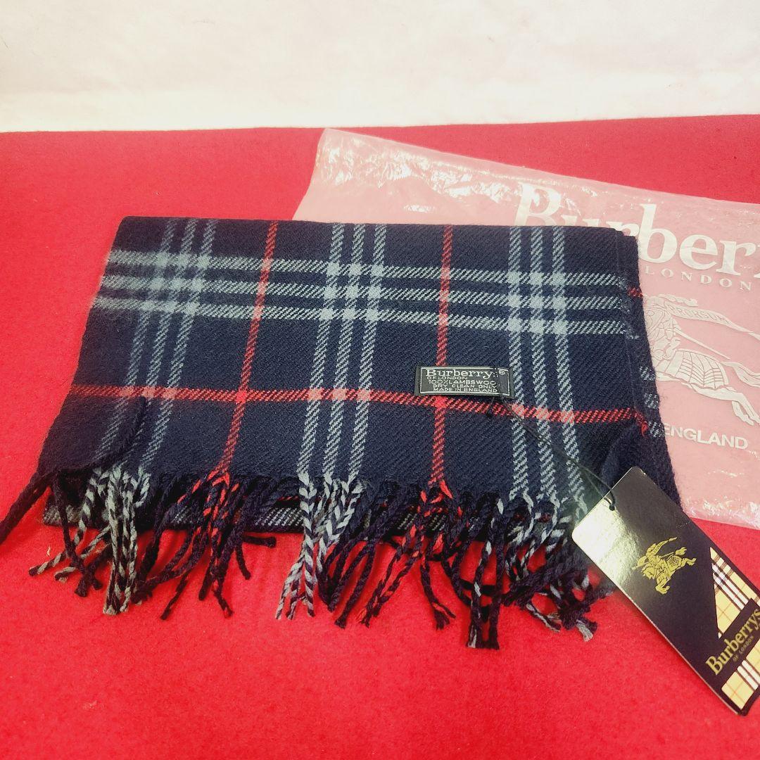 未使用　BURBERRY　バーバリー　ノバチェック　ネイビー　マフラー　タグ付き