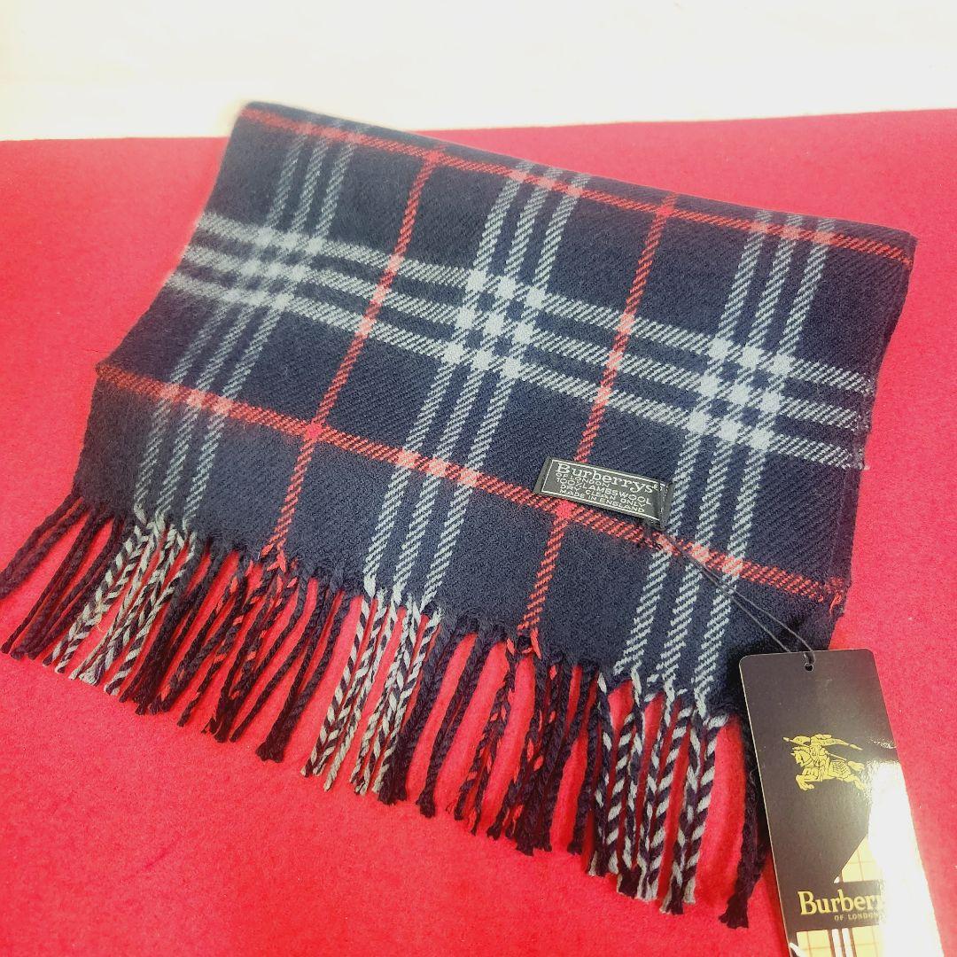 未使用　BURBERRY　バーバリー　ノバチェック　ネイビー　マフラー　タグ付き