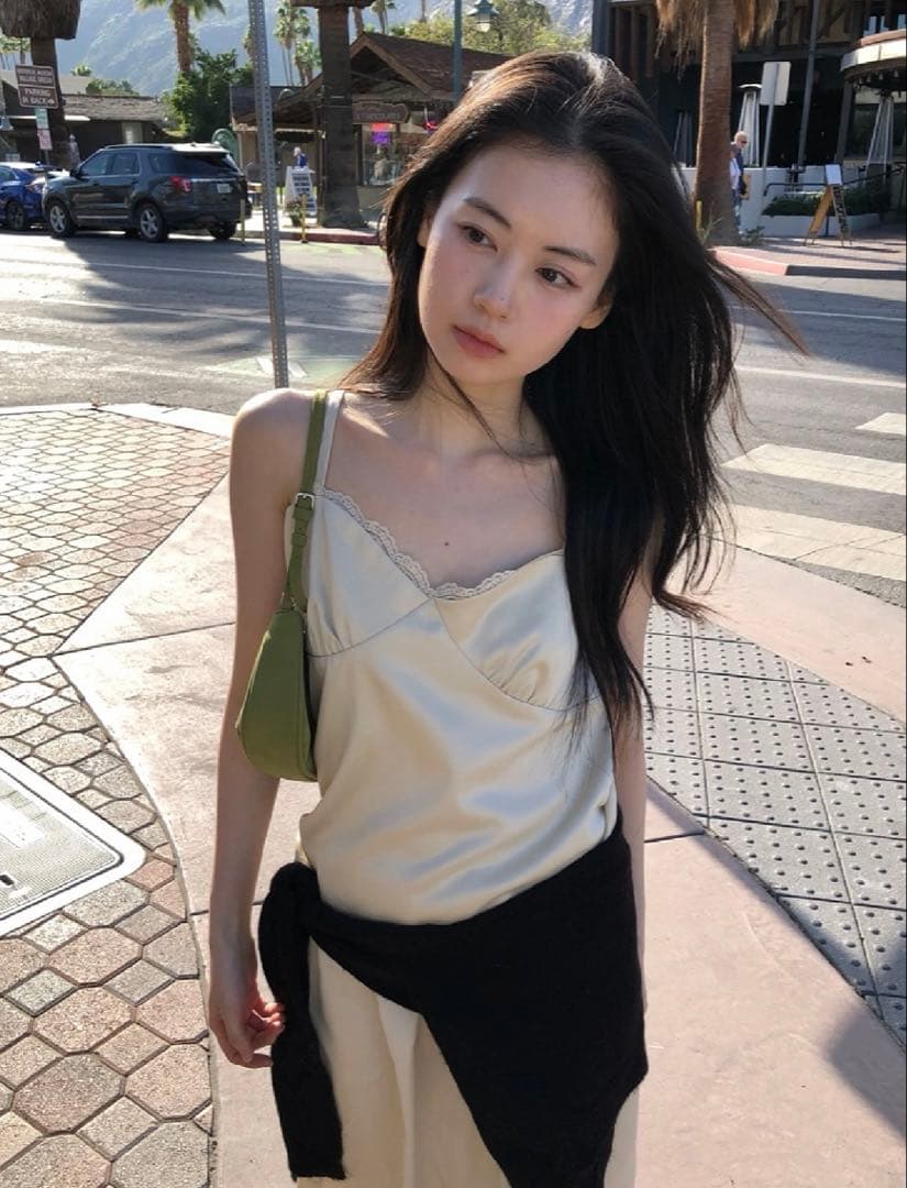 トップス without summer satin lace top butter