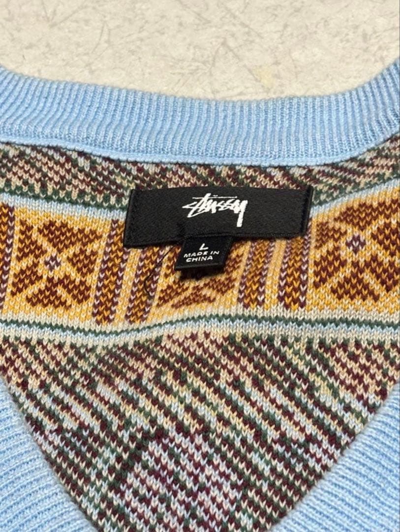 Stussy ニットベストL size 水色 GIZA sweater vest