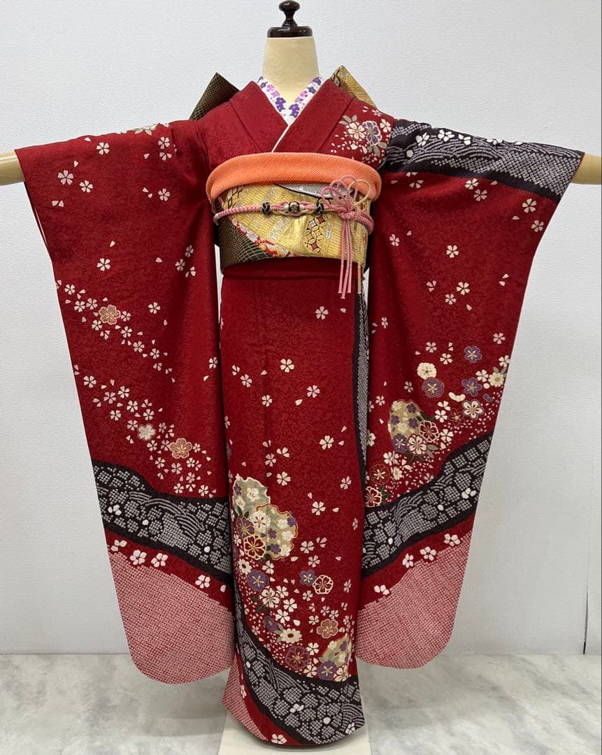 振り袖　フルセット　別誂長襦袢　金彩加工　刺繍　金通し　絞り入 全通袋帯　827
