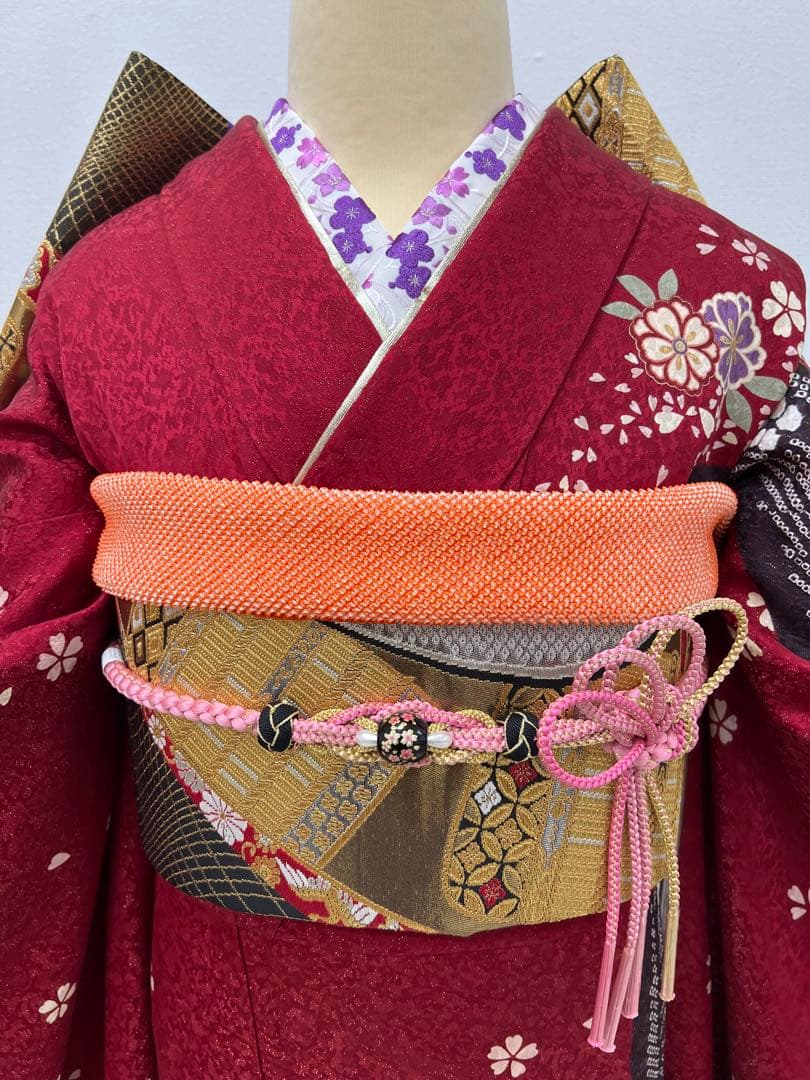 振り袖　フルセット　別誂長襦袢　金彩加工　刺繍　金通し　絞り入 全通袋帯　827