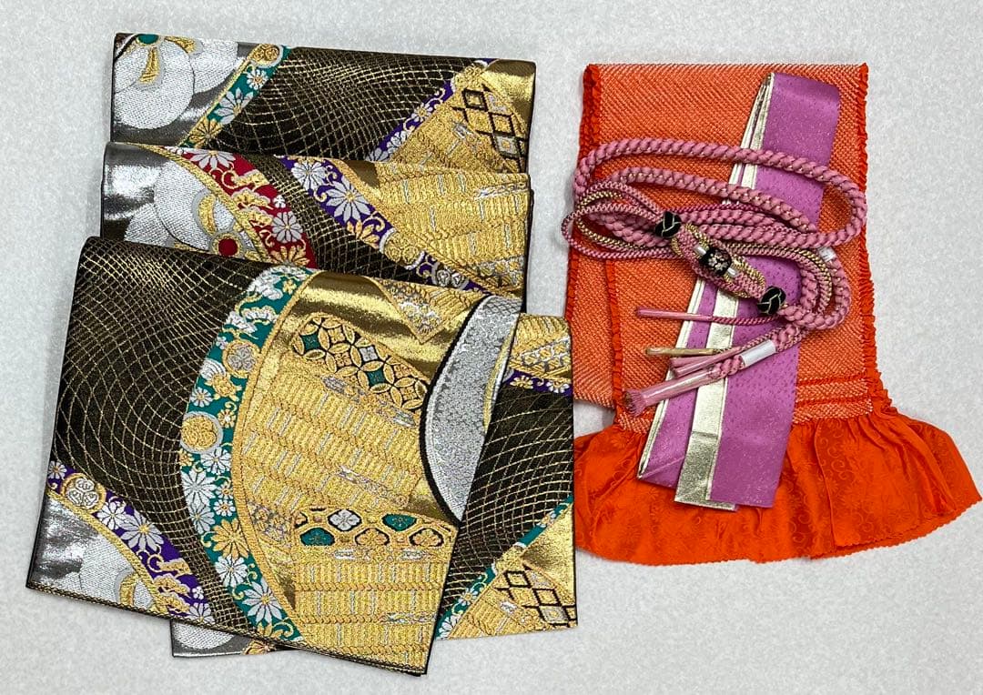 振り袖　フルセット　別誂長襦袢　金彩加工　刺繍　金通し　絞り入 全通袋帯　827