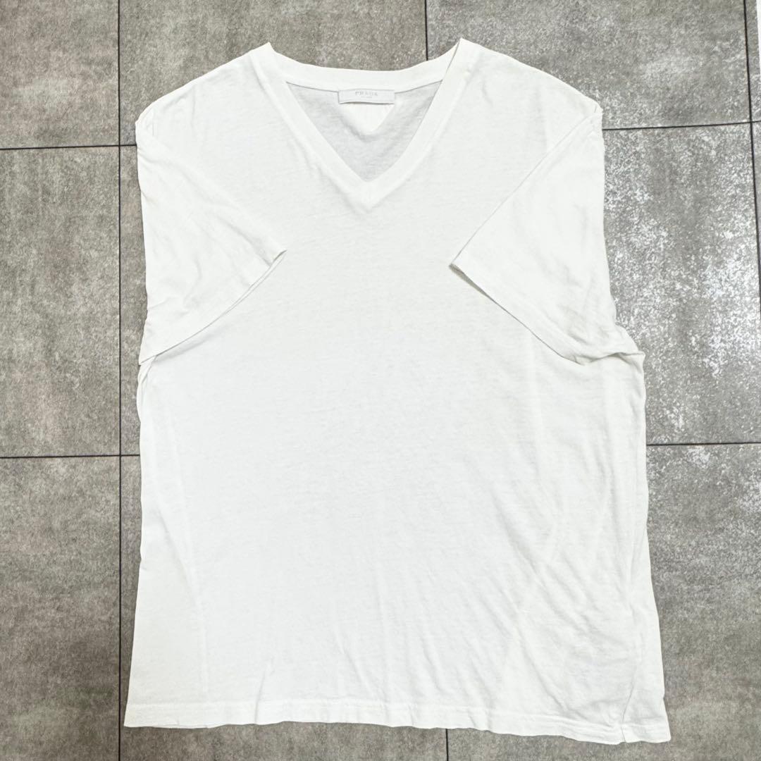 PRADA プラダ Vネック 半袖 Tシャツ XL ホワイト メンズ コットン