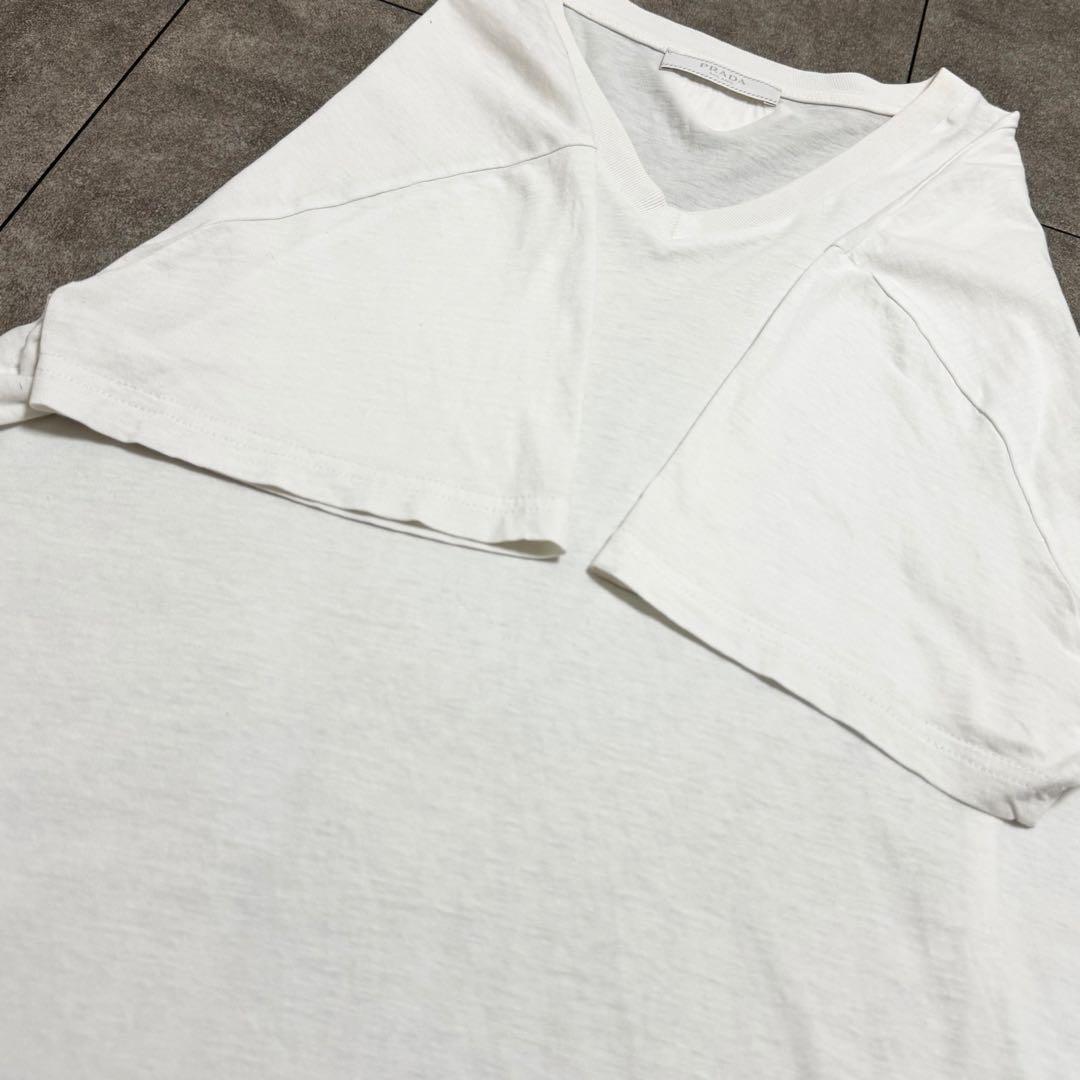 PRADA プラダ Vネック 半袖 Tシャツ XL ホワイト メンズ コットン