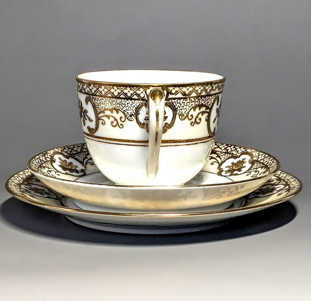 美品✨オールドノリタケ金盛上花籠装飾図紋　キャビネットトリオ マルキ印