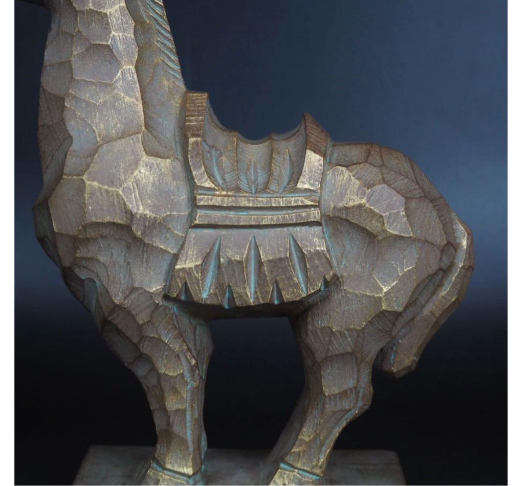 送料無料　彫刻家巨匠　中村博直作　木彫　馬　高さ26ｃｍ　共箱　本物保証