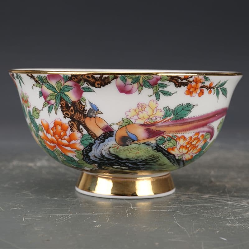清雍正琺瑯彩錦鶏牡丹紋碗 景徳鎮 陶磁器 装飾品 現代工芸品 美術品 置物