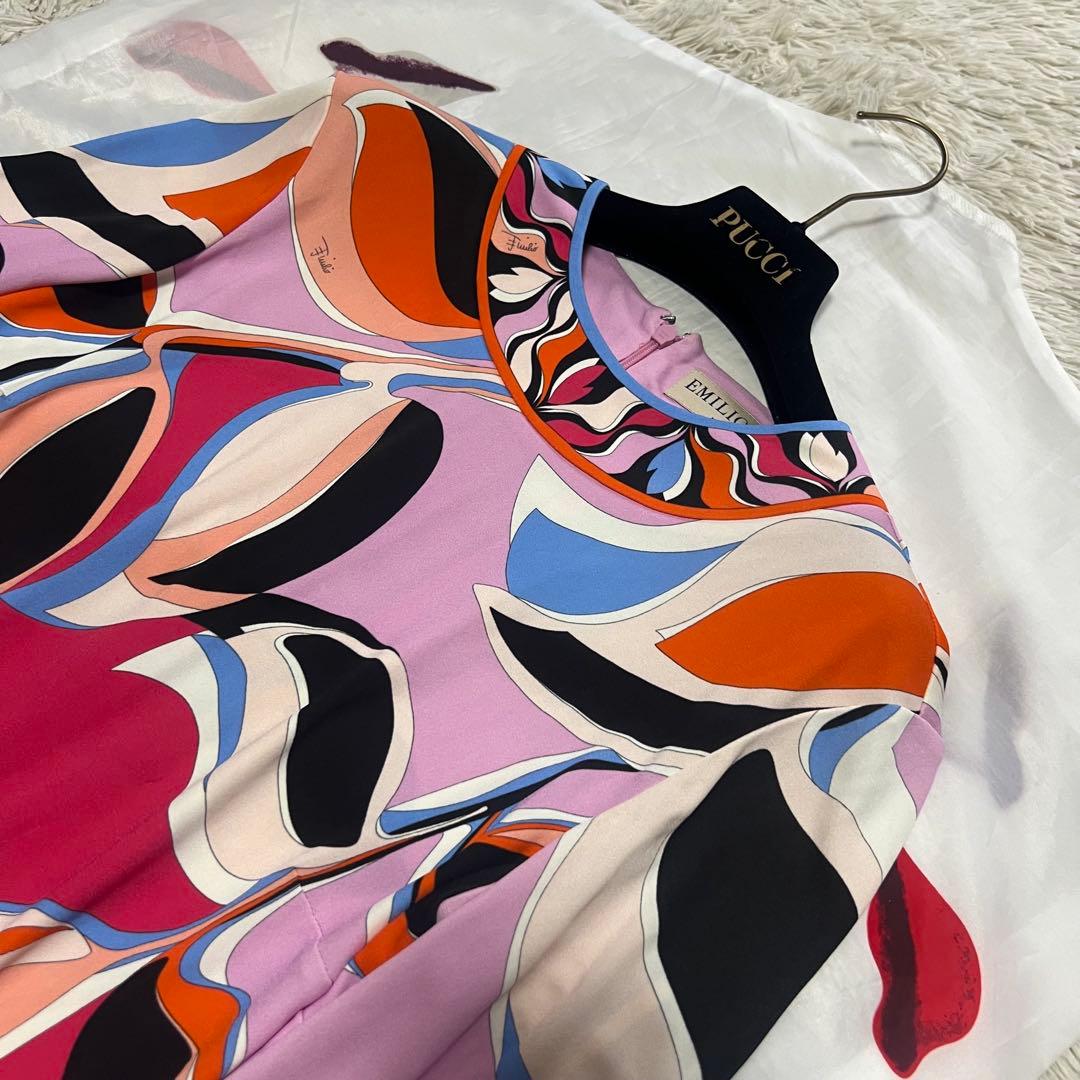 【美品】EMILIO PUCCI 膝丈ワンピース ピンク プッチ柄 長袖