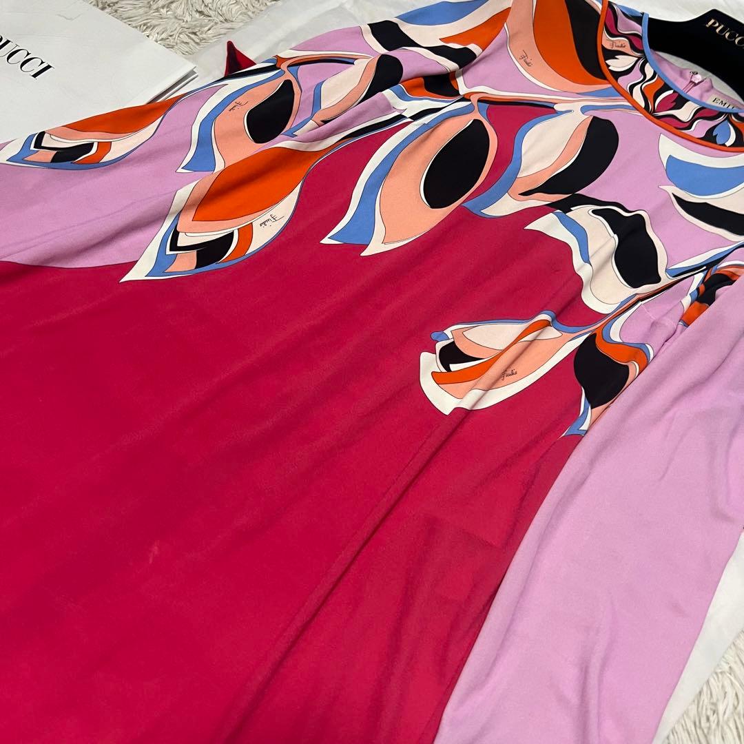 【美品】EMILIO PUCCI 膝丈ワンピース ピンク プッチ柄 長袖