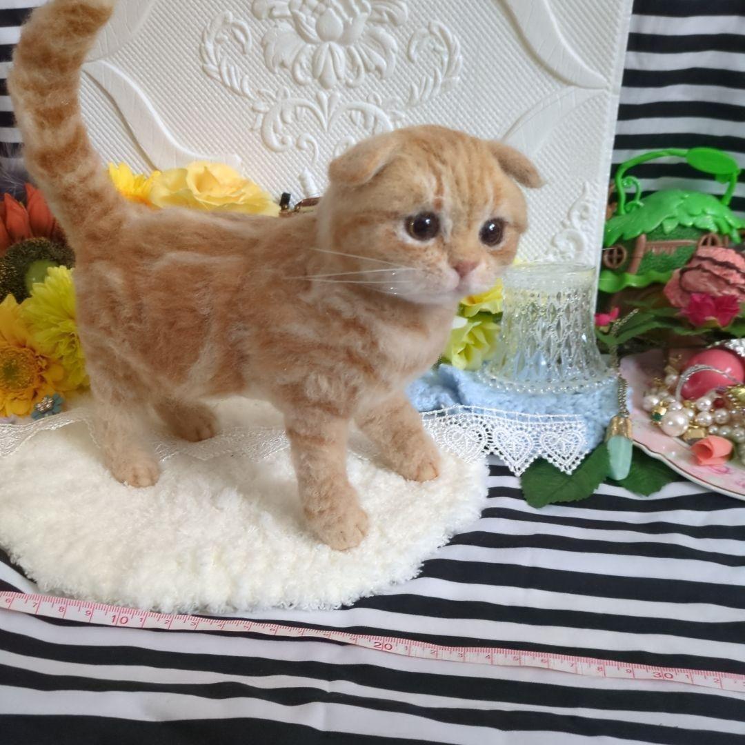 茶トラ 子猫 羊毛 フェルト ぬいぐるみ 作家 リアル アートドール