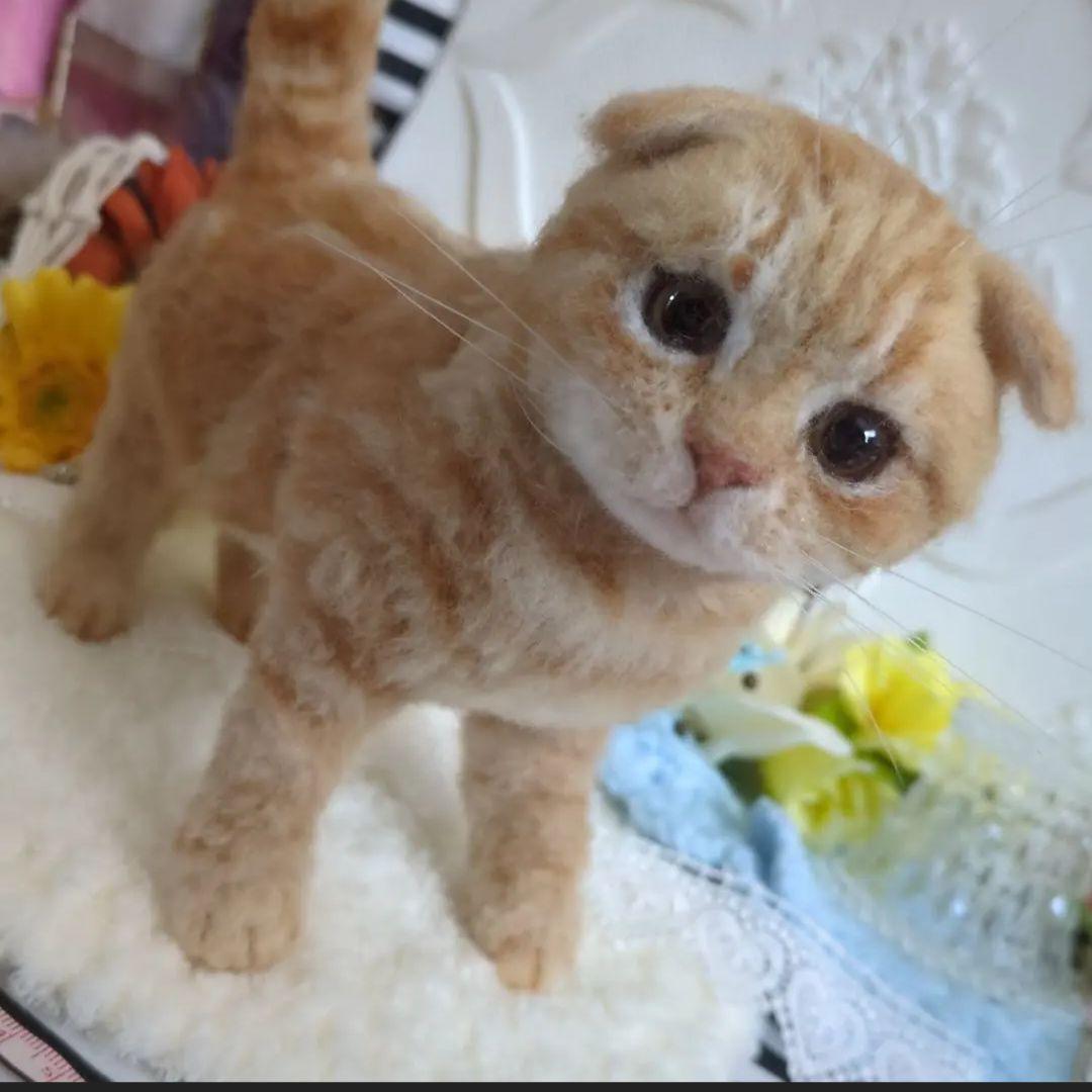 茶トラ 子猫 羊毛 フェルト ぬいぐるみ 作家 リアル アートドール