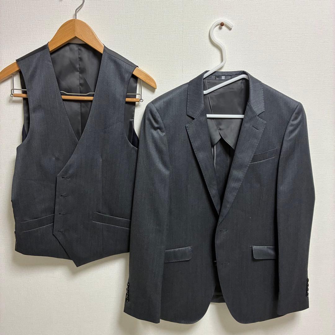 《新品級》SUIT SELECT スーツ 3ピース A5 グレー ウール シルク