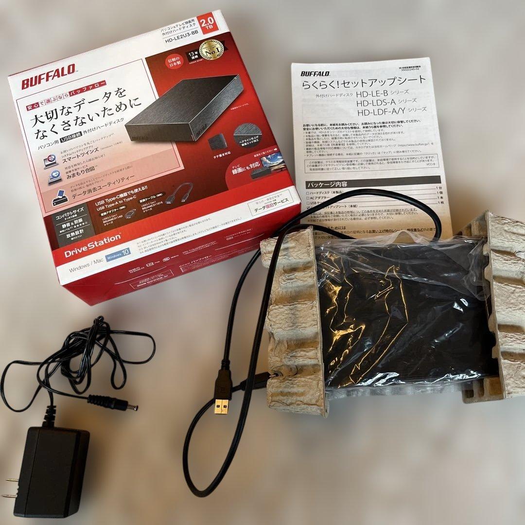 BUFFALO HD-LE2U3-BB 2TB 外付けHDD パソコンテレビ録画