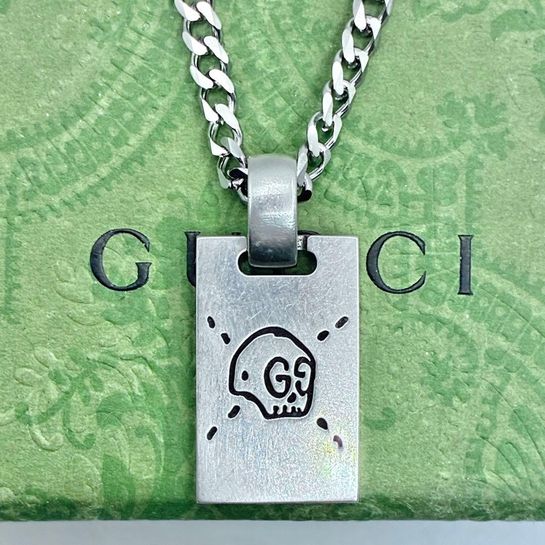 【美品】グッチ　GUCCI　ゴースト　ドクロ　ネックレス　スクエア　シルバー