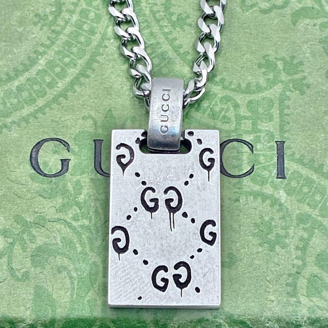 【美品】グッチ　GUCCI　ゴースト　ドクロ　ネックレス　スクエア　シルバー