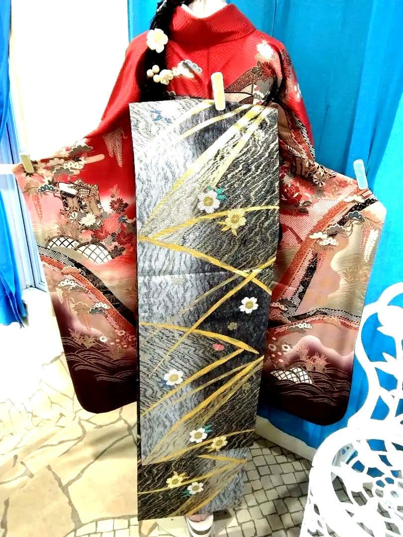 振袖フルセット、正絹鈴乃屋、成人式半襟、帯揚げ帯締め、西陣袋帯、襦袢、ガード加工