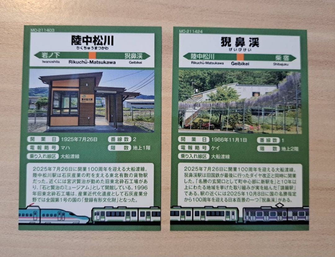 大船渡線開業100周年 駅カード 2種 / 秋田 新潟 横浜 盛岡