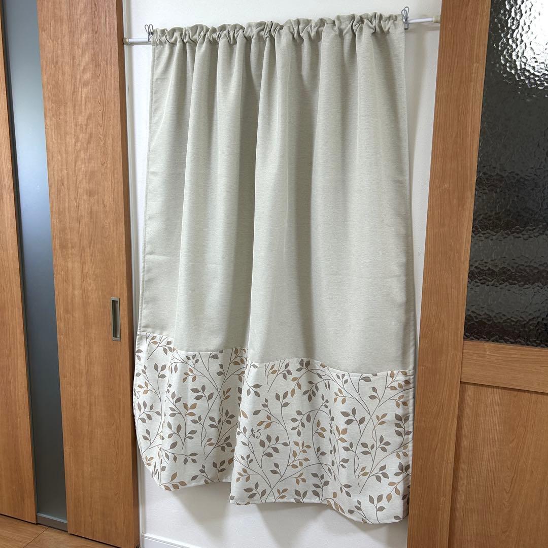 【ききょう】遮光カフェカーテン　ベージュ　リーフ柄　オーダー品