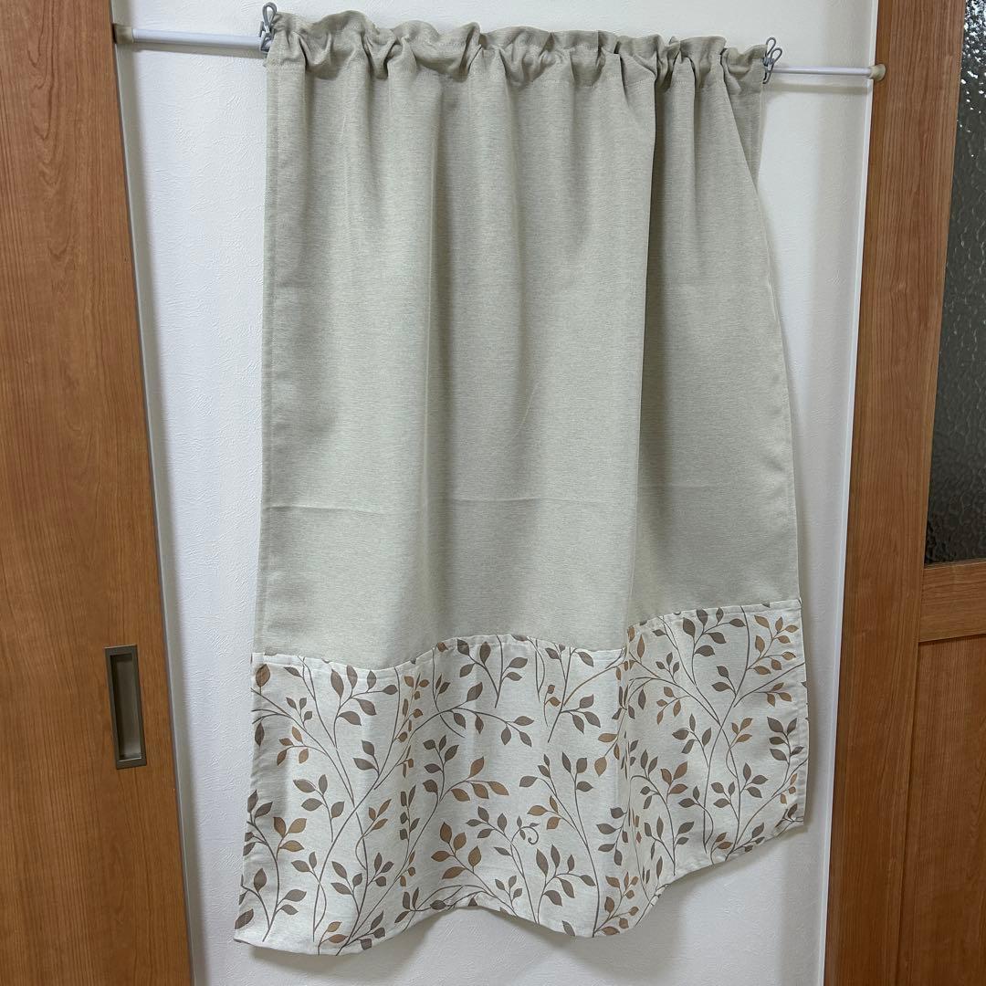【ききょう】遮光カフェカーテン　ベージュ　リーフ柄　オーダー品