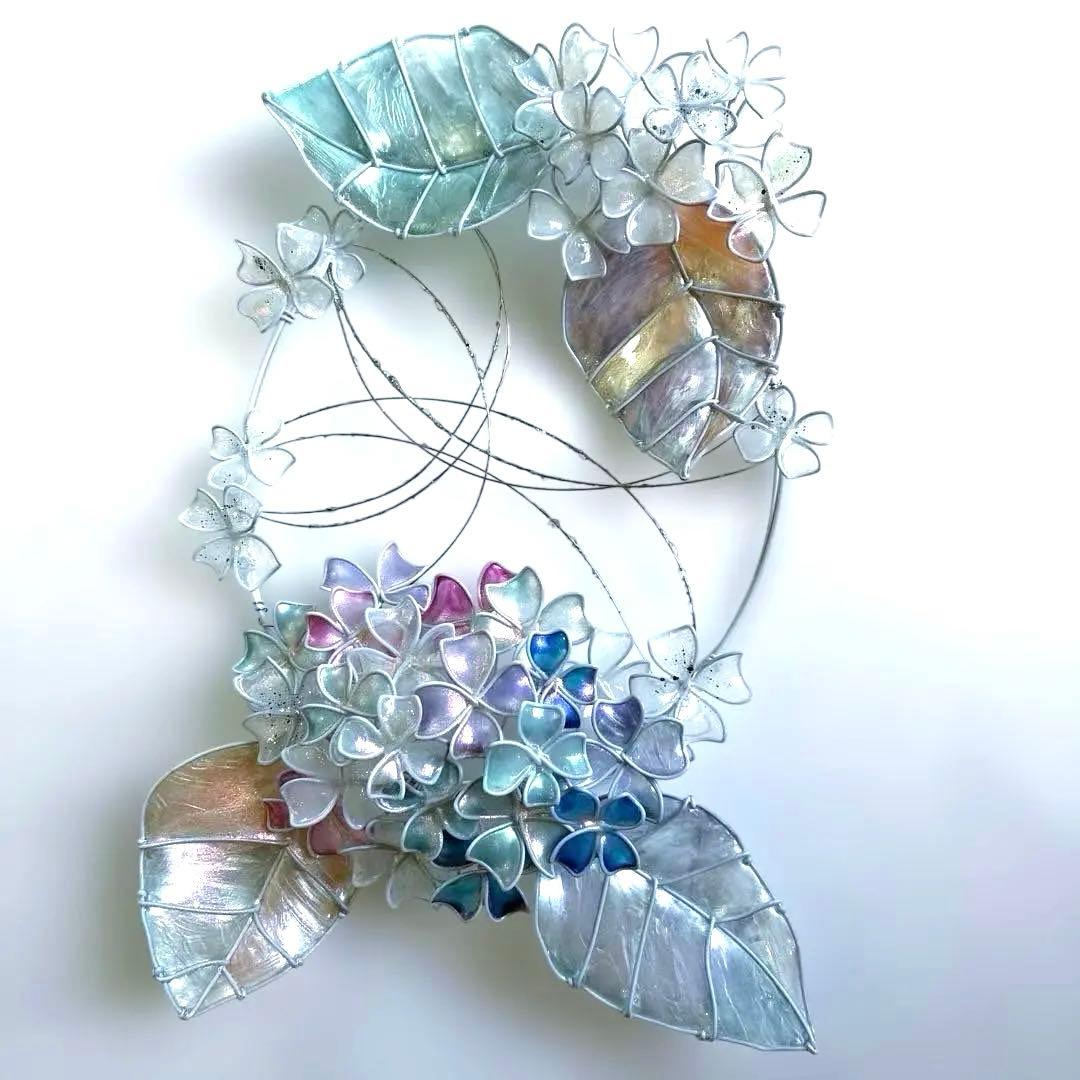一点物　シェル紫陽花リース　ディップアート　ワイヤークラフト　アート