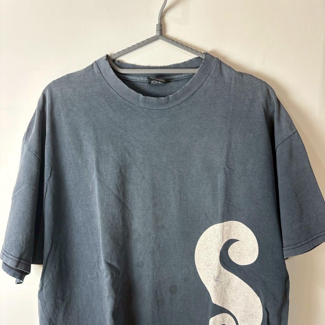 old stussy Tシャツ　フェード　鬼フェード　ネイビー　タバコ　スモーク