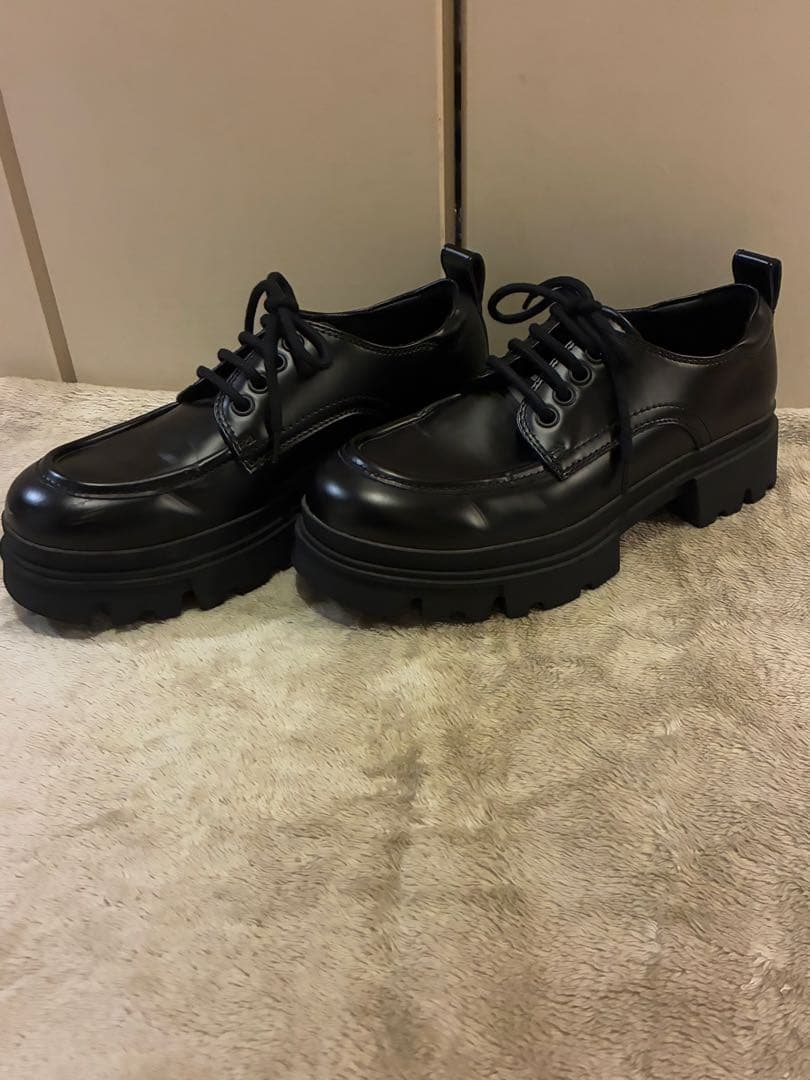 ZARA モックトゥ チャンキーソール 厚底 ブラック 黒27.5 レースアップ