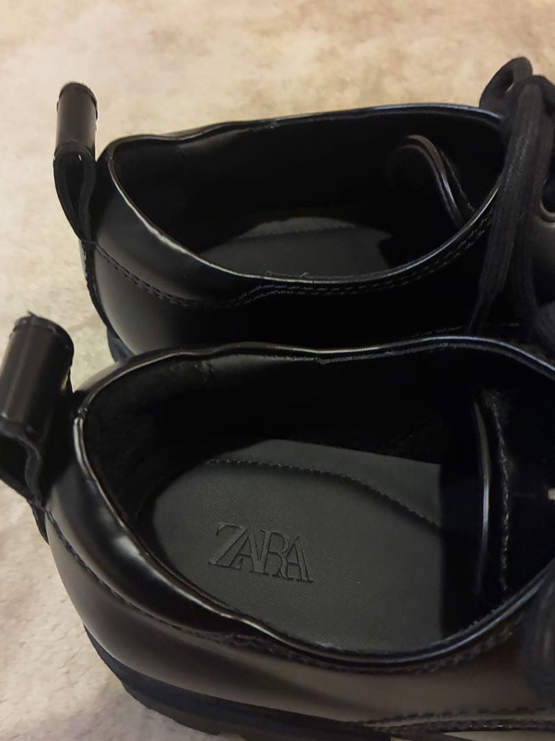 ZARA モックトゥ チャンキーソール 厚底 ブラック 黒27.5 レースアップ