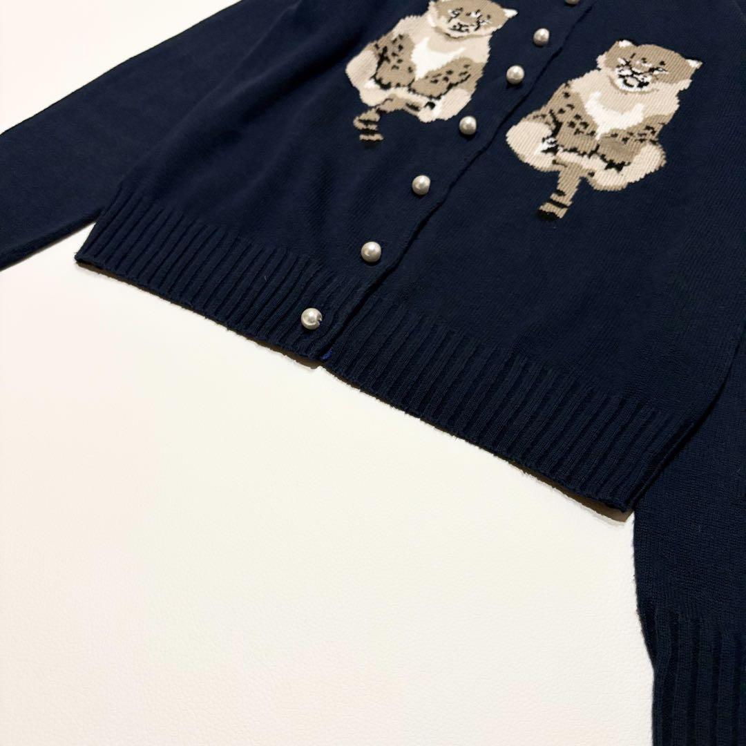 美品✨MUVEIL ヒョウモチーフ ニットカーディガン パールボタン アニマル柄