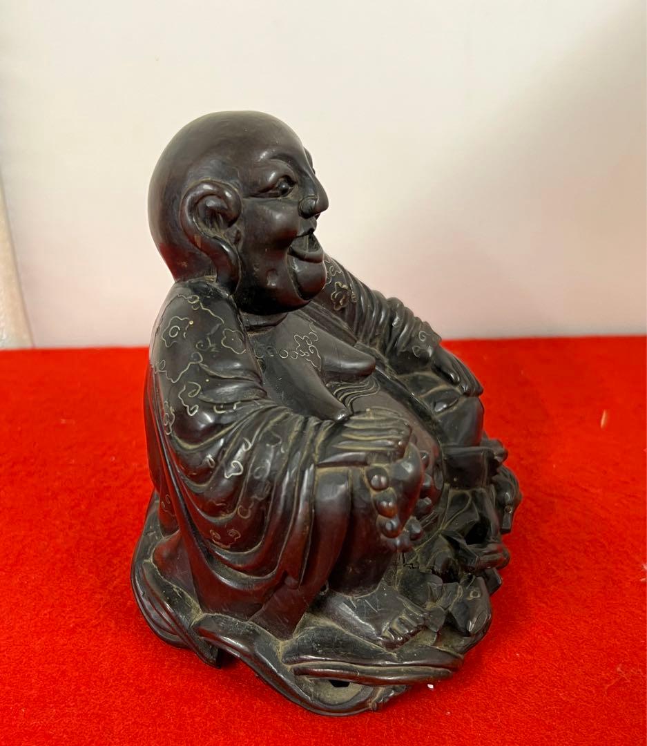 中国古美術•清時代紫檀銀象嵌羅漢像 B147—55