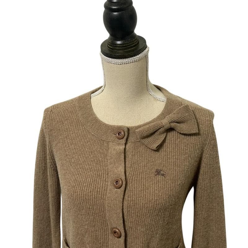 【高級】BURBERRY カーディガン リボン ノバチェック柄 ホースロゴ刺繍