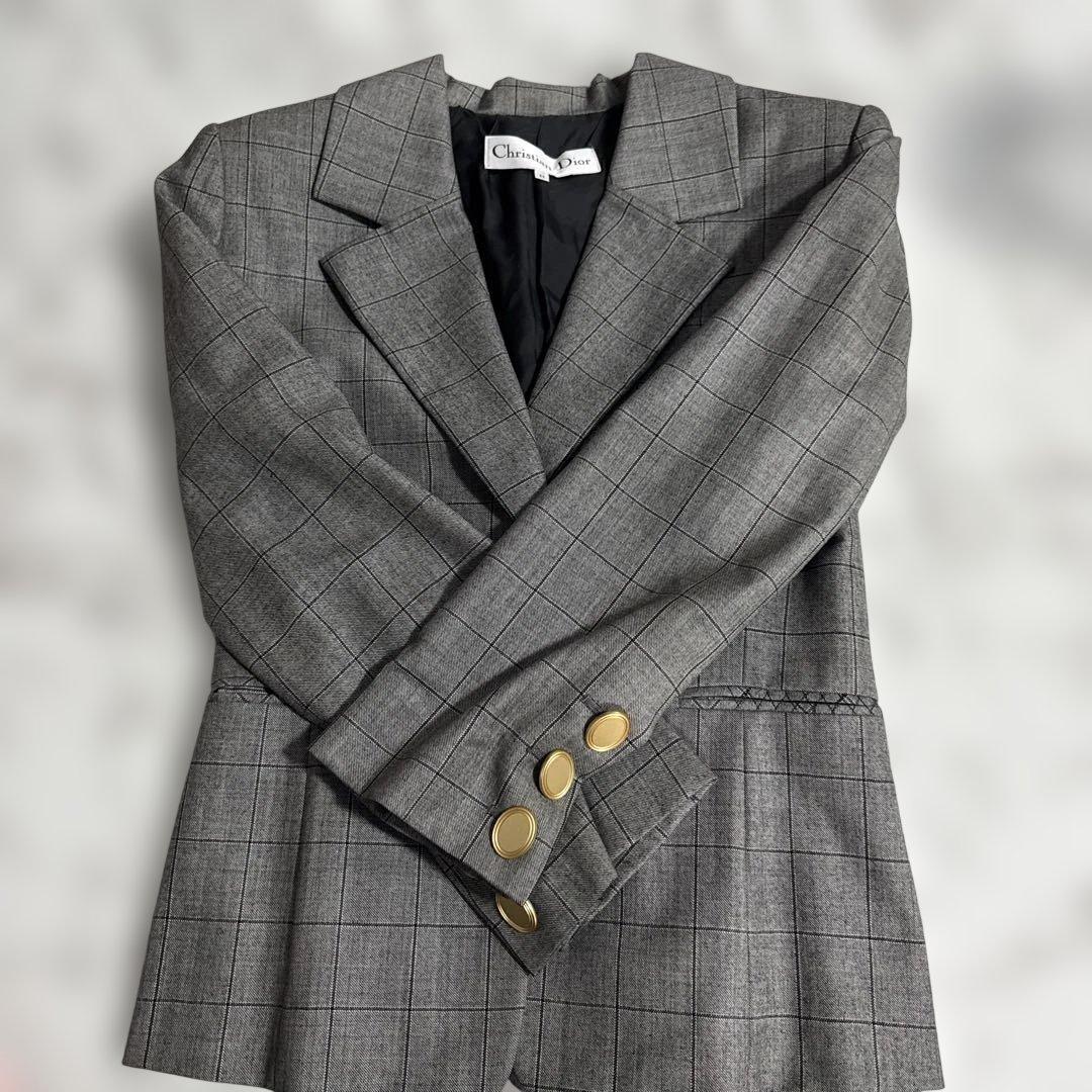 Christian Dior グレー チェック テーラードジャケット サイズ11